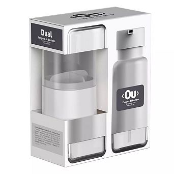 OU Soap Dispenser & Toothbrush Holder, Dual Bathroom Set 16.9oz Soap Dispenser, Nonslip Brush Holder