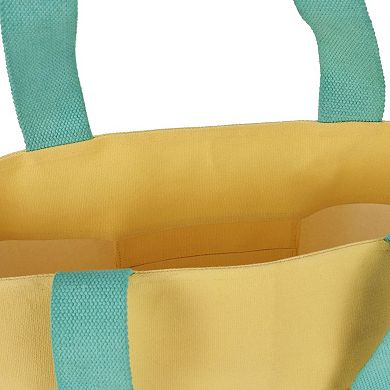 Mina Victory Beach Handbag Tote Sequin "Beach" 22" x 15" x 6" Yellow with Matching Clutch
