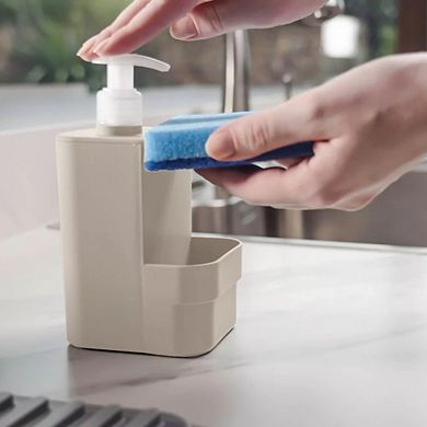 OU Dish Soap Dispenser with Sponge Holder 16 oz, Kitchen Sink Plastic Soap Dispensing Pump Bottle