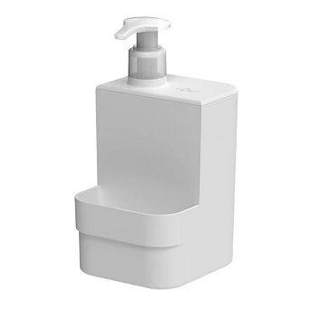 OU Dish Soap Dispenser with Sponge Holder 16 oz, Kitchen Sink Plastic Soap Dispensing Pump Bottle