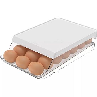 OU Egg Holder for Fridge, BPA Free Refrigerator Rolling Egg Organizer, Stackable Kitchen Container