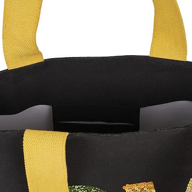 Mina Victory Beach Handbag Tote Sequin "Love" 22" x 15" x 6" Black with Matching Clutch