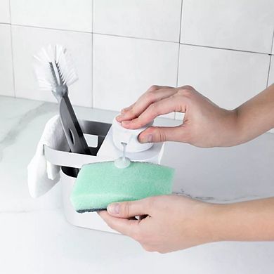OU 22oz Soap Dispenser, Kitchen Soap Pump, Sponge & Dish Brush Holder, Gel & Dish Soaps Compatible