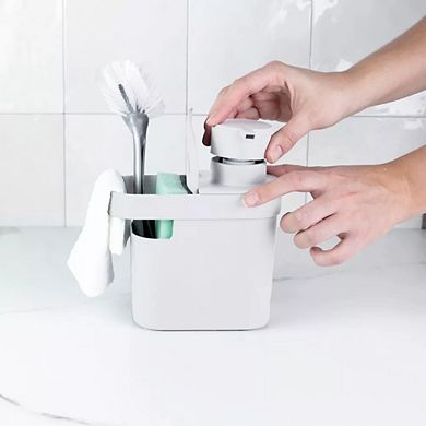 OU 22oz Soap Dispenser, Kitchen Soap Pump, Sponge & Dish Brush Holder, Gel & Dish Soaps Compatible