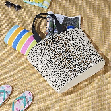 Mina Victory Beach Handbag Tote Leopard Black Gold 22" x 15" x 6" with Matching Clutch