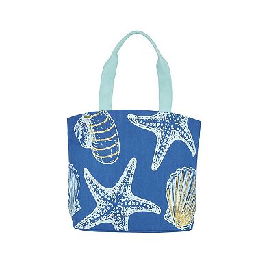Mina Victory Beach Handbag Tote Sequin Sheashells 22" x 15" x 6" Blue with Matching Clutch