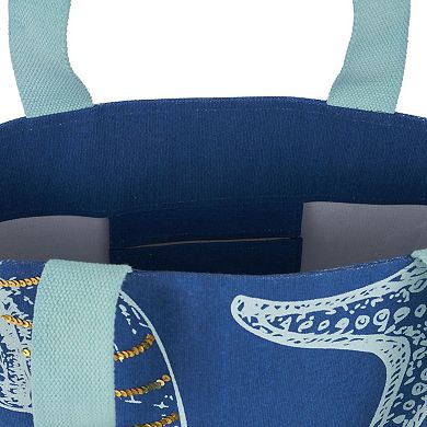 Mina Victory Beach Handbag Tote Sequin Sheashells 22" x 15" x 6" Blue with Matching Clutch