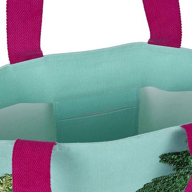 Mina Victory Beach Handbag Tote Sequin "Love" 22" x 15" x 6" Turquoise with Matching Clutch