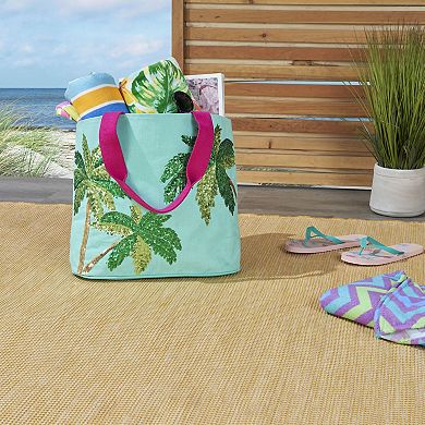 Mina Victory Beach Handbag Tote Sequin "Love" 22" x 15" x 6" Turquoise with Matching Clutch