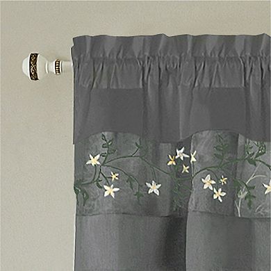 Kate Aurora 5 Piece Window Embroidered Floral Country Sheer Curtain And Valance Set