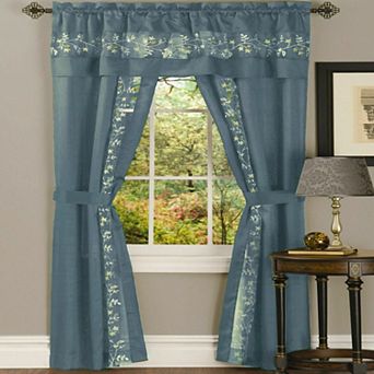 Kate Aurora 5 pc Window Embroidered Floral Country Sheer Curtain And Valance Set