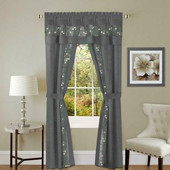 Kate Aurora 5 pc Window Embroidered Floral Country Sheer Curtain And Valance Set
