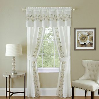 Kate Aurora 5 pc Window Embroidered Floral Country Sheer Curtain And Valance Set