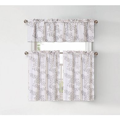 Kate Aurora Shabby Living Brielle Complete 3 Piece Embroidered Floral Cafe Kitchen Curtain Set