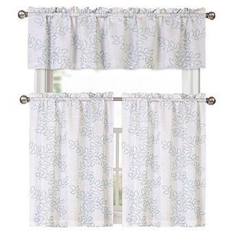 Kate Aurora Shabby Living Brielle Complete 3 pc Embroidered Floral Cafe Kitchen Curtain Set