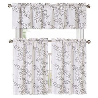 Kate Aurora Shabby Living Brielle Complete 3 pc Embroidered Floral Cafe Kitchen Curtain Set