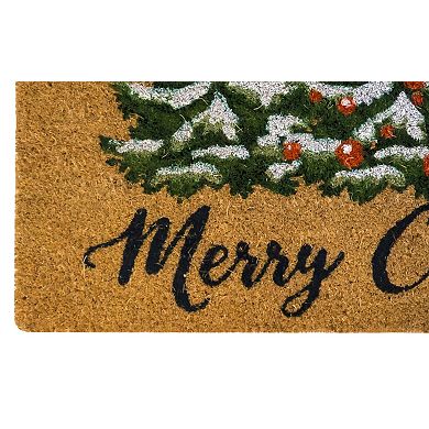 Kate Aurora Merry Christmas Trees Evergreen Bristled Coir Outdoor Welcome Mat