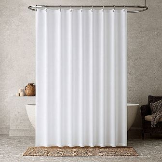 Hotel Collection XL White Fabric Shower Curtain With Magnetic Hem