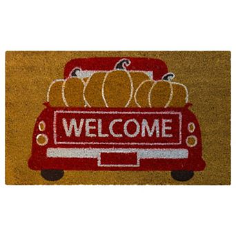Kate Aurora Fall Harvest Welcome Pumpkin Truck Bristled Outdoor Welcome Mat
