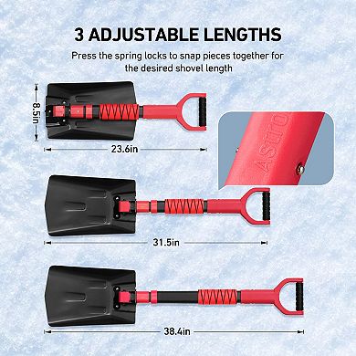 AstroAI Aluminum 38.4" Folding Snow Shovel Extendable Multifunctional for Cars, Snowmobile