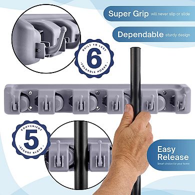 Sorbus Wall Mounted Broom and Mop Organizer, 16 in. W Plastic Broom Holder, Holds 11 Cleaning Items