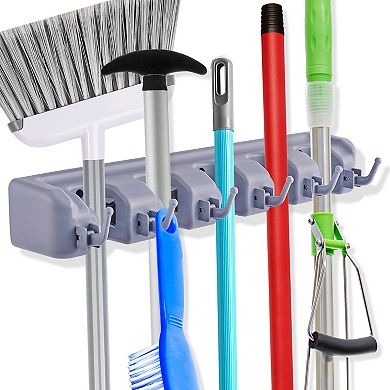 Sorbus Wall Mounted Broom and Mop Organizer, 16 in. W Plastic Broom Holder, Holds 11 Cleaning Items