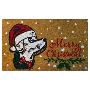 Kate Aurora Christmas Santa Golden Retriever Bristled Outdoor Welcome Mat