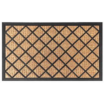 Kate Aurora Lenox Hill Lattice Coir Bristled Outdoor All Season Welcome Mat With Rubber Trim