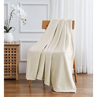 Kate Aurora Ultra Soft & Plush Oversized Ivory Beige Cloud Fleece Accent Throw Blanket