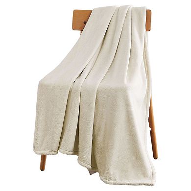 Kate Aurora Ultra Soft & Plush Oversized Ivory Beige Cloud Fleece Accent Throw Blanket