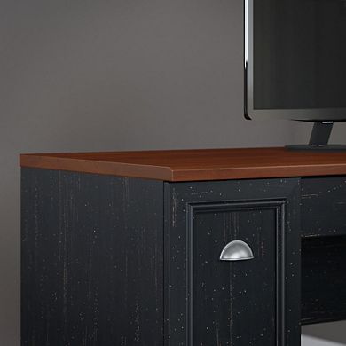 Bush Furniture Fairview 60W L Shaped Desk with Hutch and 5 Shelf Bookcase, Antique Black