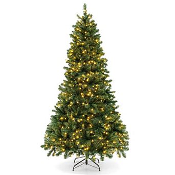Costway 6FT/7FT/8FT Artificial Xmas Tree w 821/1188/1498 PVC Branch Tips 560/700/880 LED Lights