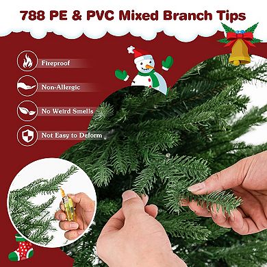 Costway 6 FT Pre-Lit Artificial Christmas Tree Hinged 788 Branch Tips & 280 LED Lights