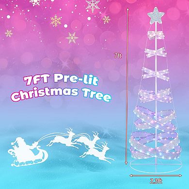 Costway 7 FT Outdoor Spiral Christmas Tree Pre-lit Christmas Tree with 341 LED Lights