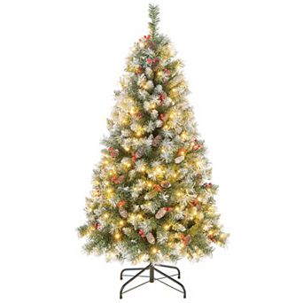 Costway 5FT/6.5FT/7.5FT Artificial Christmas Tree Hinged with 200/420/560/650 Warm LED Lights
