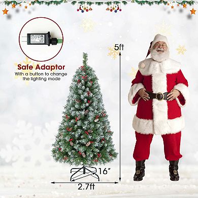 Costway 5FT/6.5FT/7.5FT Artificial Christmas Tree Hinged with 200/420/560/650 Warm LED Lights