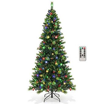 Costway 6FT/7FT/8FT Pre-Lit Artificial Christmas Tree 9 Lighting Modes with 300/400/500 LED Lights