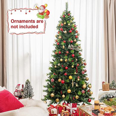 Costway 6FT/7FT/8FT Pre-Lit Artificial Christmas Tree 9 Lighting Modes with 300/400/500 LED Lights