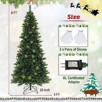 Costway 6FT/7FT/8FT Pre-Lit Artificial Christmas Tree 9 Lighting Modes with 300/400/500 LED Lights