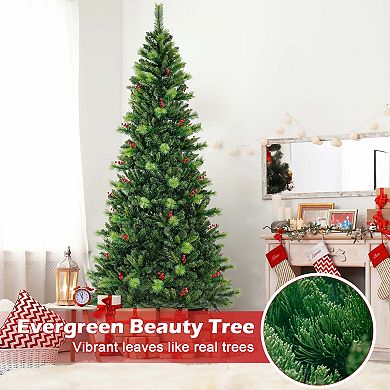 Costway 6FT/7FT/8FT Pre-Lit Artificial Christmas Tree 9 Lighting Modes with 300/400/500 LED Lights