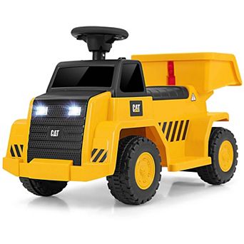 Costway Ride on Dump Truck with One-Button Start Horn Adjustable Dump Bed Treaded Wheels