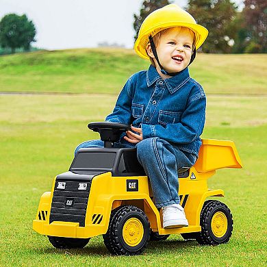 Costway Ride on Dump Truck with One-Button Start Horn Adjustable Dump Bed Treaded Wheels