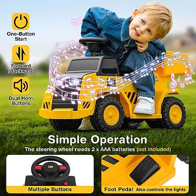 Costway Ride on Dump Truck with One-Button Start Horn Adjustable Dump Bed Treaded Wheels