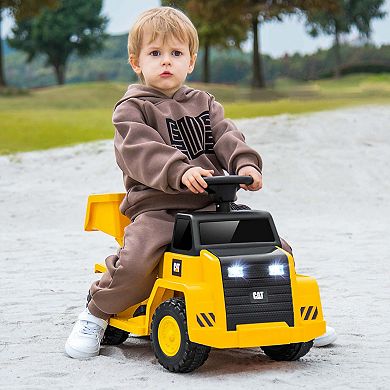 Costway Ride on Dump Truck with One-Button Start Horn Adjustable Dump Bed Treaded Wheels