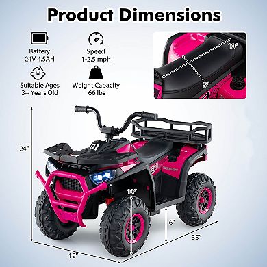 Costway 24V Kids Ride on Electric ATV Car Toy with Spring Suspension & LED Lights USB