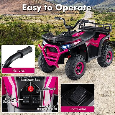 Costway 24V Kids Ride on Electric ATV Car Toy with Spring Suspension & LED Lights USB
