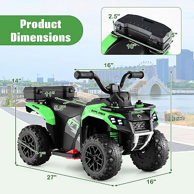 Costway 6V Toddler Ride On Electric Car ATV with Lights & Music & USB Port Storage Box Toy Car