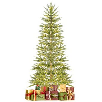 Costway 6.5 FT/7.5FT Pre-Lit Christmas Tree Hinged with 470/612 PE Branch Tips Timer 430/540 Lights