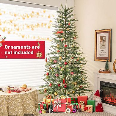 Costway 6.5 FT/7.5FT Pre-Lit Christmas Tree Hinged with 470/612 PE Branch Tips Timer 430/540 Lights