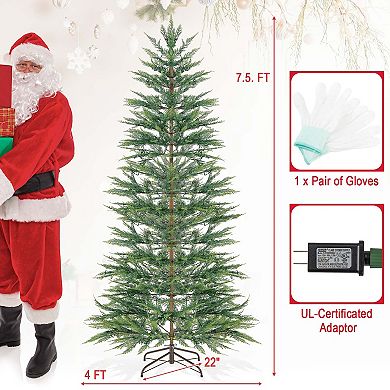 Costway 6.5 FT/7.5FT Pre-Lit Christmas Tree Hinged with 470/612 PE Branch Tips Timer 430/540 Lights